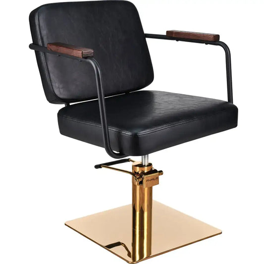 AYALA Enzo Fodrász Szék Fekete Kárpitozással Négyzet Talp - Arany