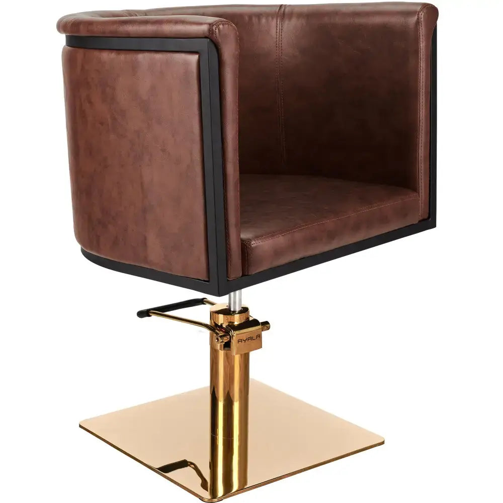 AYALA Gio Fodrász Szék Barna Kárpitozással Négyzet Talp - Arany