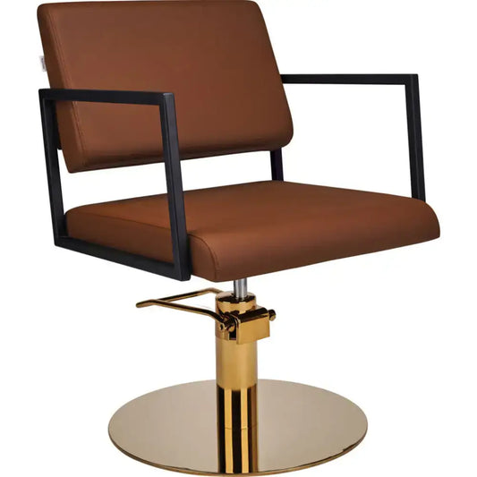 AYALA Loft Fodrász Szék Barna Kárpitozással Tárcsatalp - Arany