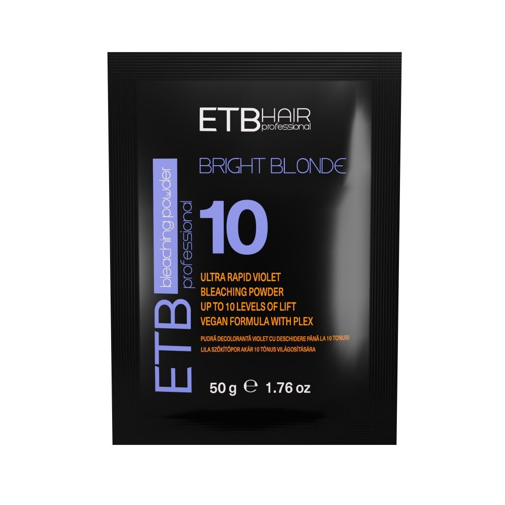 ETB Hair Professional Bright Blonde Szőkítőpor Plex formulával, Lila, 10 Szint Világosítással, Vegán, Mini, 50 g