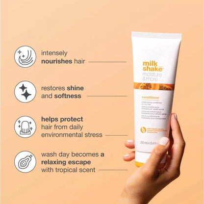 Milk Shake Moisture & More Conditioner 250ml – Professzionális Hidratáló Hajbalzsam Hialuronsavval és Niacinamiddal Száraz, Vízhiányos Hajra