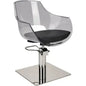 AYALA Ghost Fodrász Szék Fekete Kárpitozással Négyzet Talp - Ezüst