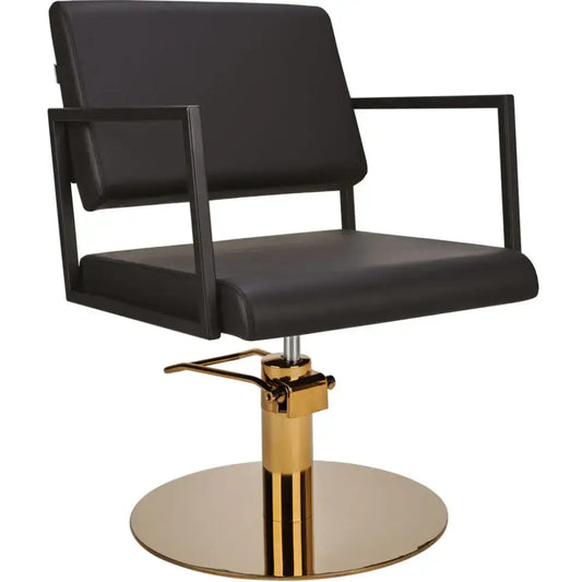 AYALA Loft Fodrász Szék Fekete Kárpitozással Tárcsatalp - Arany