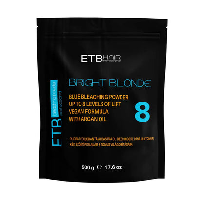 ETB Hair Professional Bright Blonde Szőkítőpor Keratinnal Kék 8 Szint Világosítással Vegan 500 G