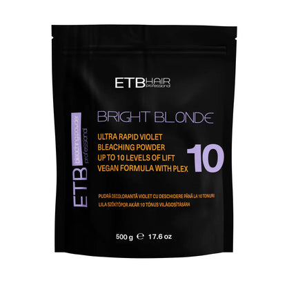 ETB Hair Professional Bright Blonde Szőkítőpor Plex formulával, Lila, 10 Szint Világosítással, Vegán formula