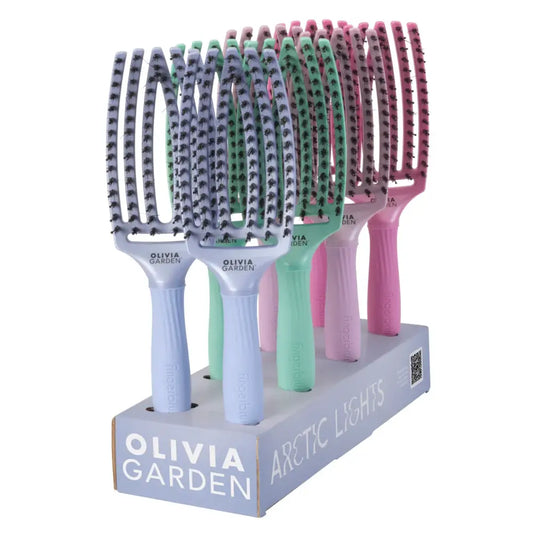 Kiállító Stand 8 Darab Vaddisznószőr és Nylon Hajbontó Kefével Fingerbrush Iconic Arctic Lights