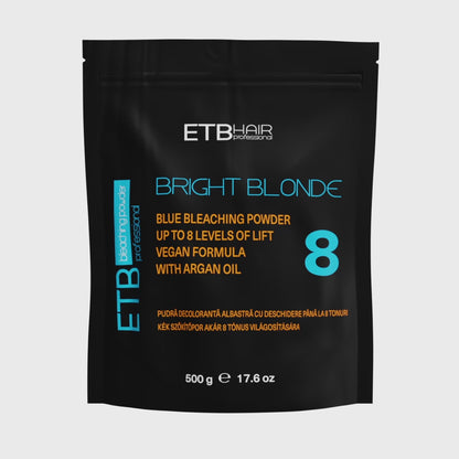 ETB Hair Professional Bright Blonde Szőkítőpor Keratinnal, Kék, 8 Szint Világosítással, Vegan, 500 G